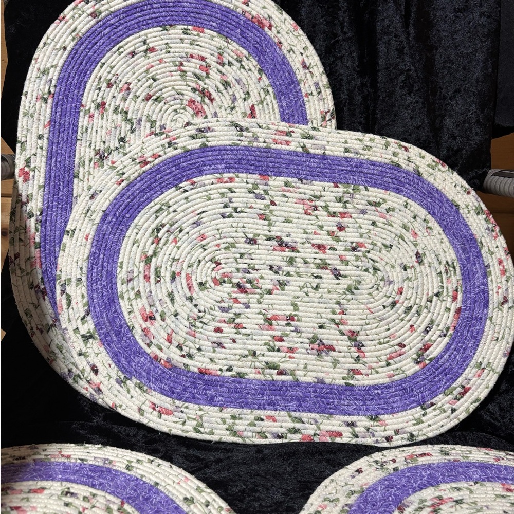 Floral Purple and White Bath Mat Set